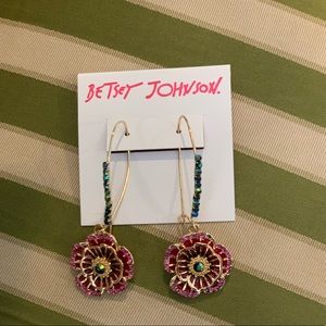 Betsey Johnson Long Pink Floral Drop Earrings